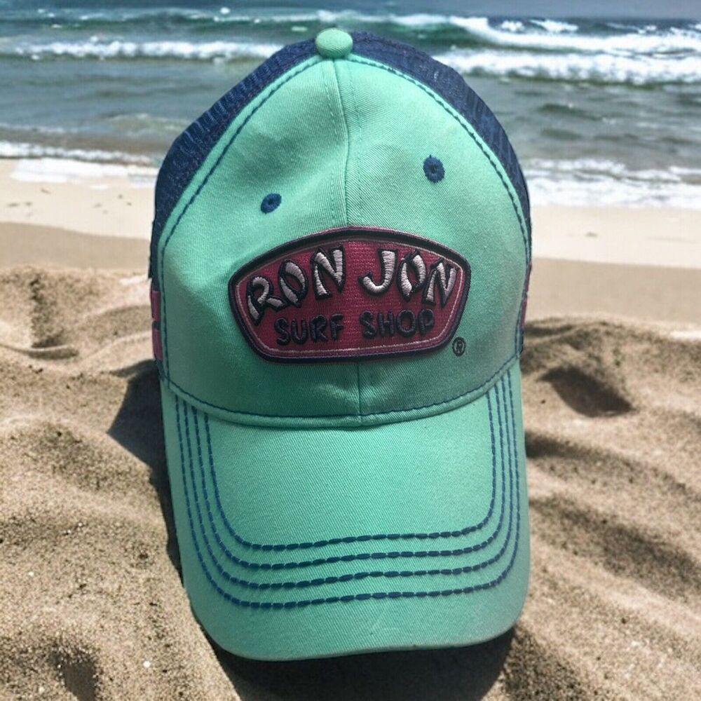 Ron Jon Surf Shop Snapback Trucker Hat Cap Pink Embroidered Mesh Back Aqua Blue